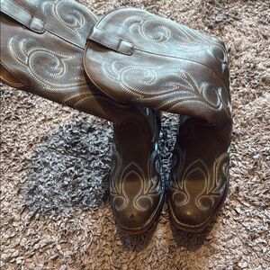 Roper Brown Cowboy Boots with Teal and White Embroidery